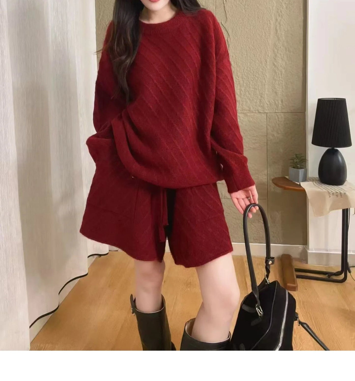 2025 New Sweater Set for Women Autumn Knitted Top and Skirt Fashion Loose Two-Piece Set Good Vibrations