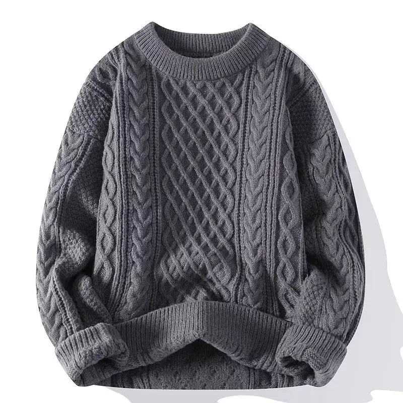 Thickening Winter Men's Round Neck Thickened Sweater Knitted Pullover Solid Color Long Sleeved Casual Daily Warm Coat Good Vibrations
