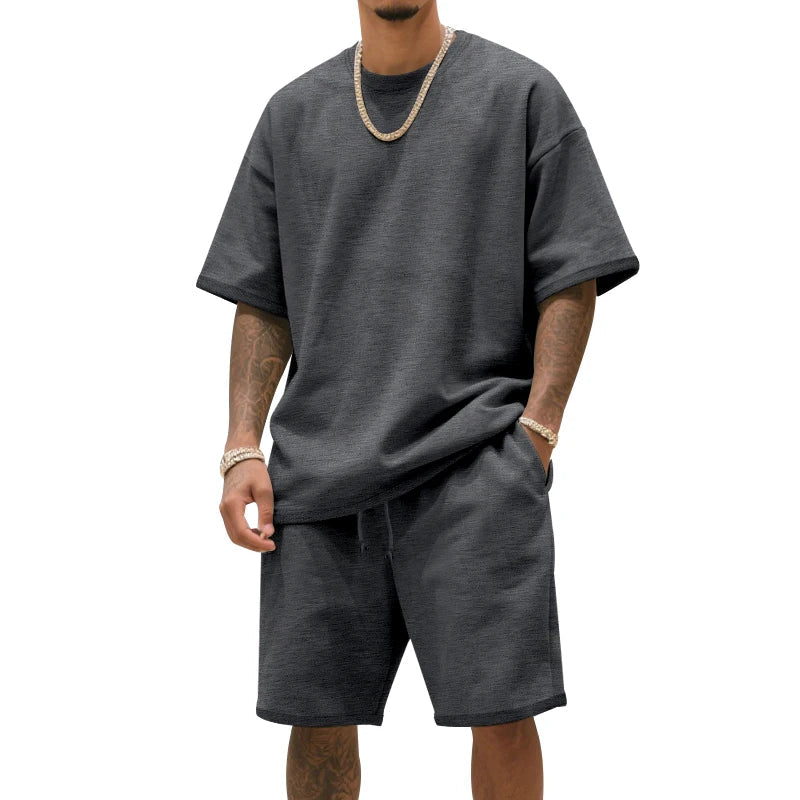 Men's Two-Piece Clothing Set, Loose Round-Neck T-Shirt and Shorts Set, Casual Sportswear, Perfect for Summer Good Vibrations