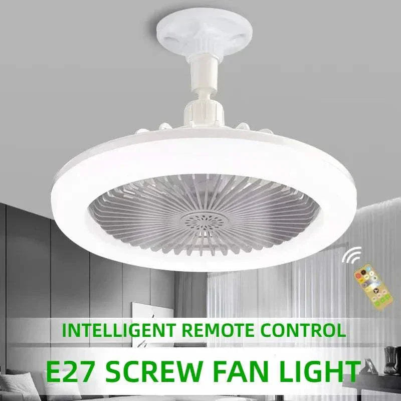Rotatable 3in1 ceiling fan with E27 LED light and remote control in modern bedroom setting