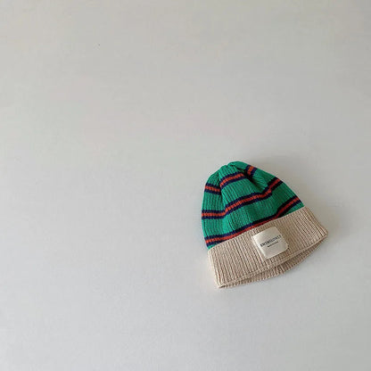 Fashion Striped Kids Knit Hat Boys Beanie Cap Girls Bonnet Cap With Label Korean Style Winter Autumn Infant Baby Accessories Good Vibrations