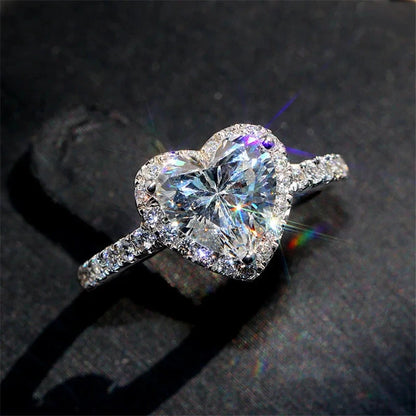 Luxury Silver Color Heart Ring for Women Exquisite Fashion Metal Inlaid White Zircon Stones Wedding Ring Engagement Jewelry Good Vibrations