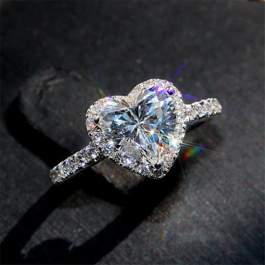 Luxury Silver Color Heart Ring for Women Exquisite Fashion Metal Inlaid White Zircon Stones Wedding Ring Engagement Jewelry Good Vibrations