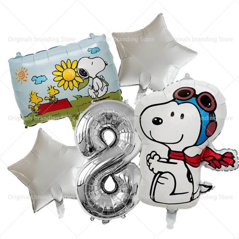 Snoopy Birthday Balloons Set boy girl Number Balloon Suit Foil Ballon Cartoon Birthday Party Supplies Decor Baby Shower Gift Good Vibrations