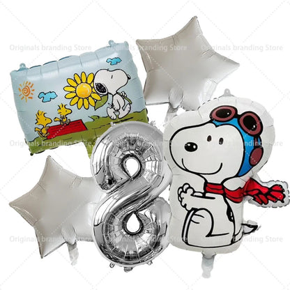 Snoopy Birthday Balloons Set boy girl Number Balloon Suit Foil Ballon Cartoon Birthday Party Supplies Decor Baby Shower Gift Good Vibrations