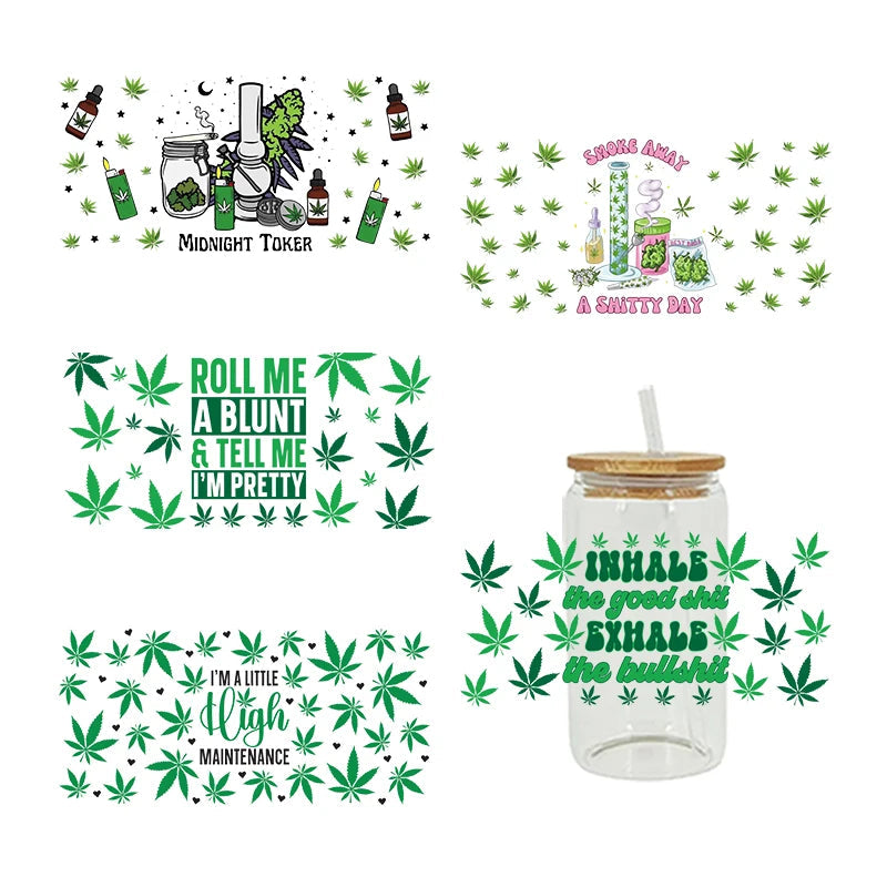 UV DTF Weed Cannibas Leaf Plants Valentine's Day For 16oz Libbey Glass Can Wrap  D15414 Good Vibrations Adult Super Store