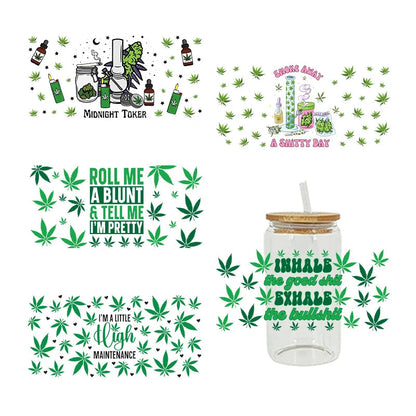 UV DTF Weed Cannibas Leaf Plants Valentine's Day For 16oz Libbey Glass Can Wrap  D15414 Good Vibrations Adult Super Store