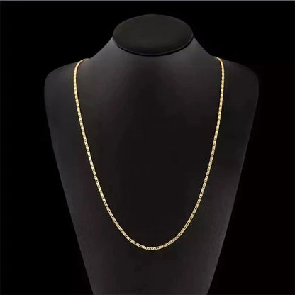 Fashion 18K Gold Necklace 2MM 16/18/20/22/24/26/28/30 Inch Side Chain Necklace For Women Men Jewelry 925 Silver Necklace Good Vibrations