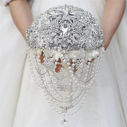 Luxury Silk Wedding Flowers Rhinestone Jewelry Brooch Bouquet Bridal Wedding Dress Wedding Bouquet Good Vibrations