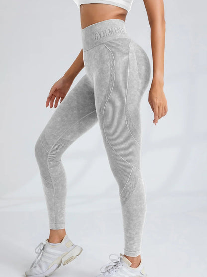 Women Seamless Gym High Waist Yoga Pants Hip Lifting Outdoor Sports Tight Waist Letter Sand Washed Pants Exercise Yoga Leggings Good Vibrations