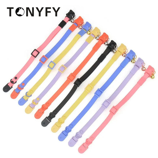 Pet Cat Bell Collar Dog Necklace PVC Waterproof Adjustable Kitten Candy Color Collar Festival Grooming Decorate Pet Supplies Good Vibrations