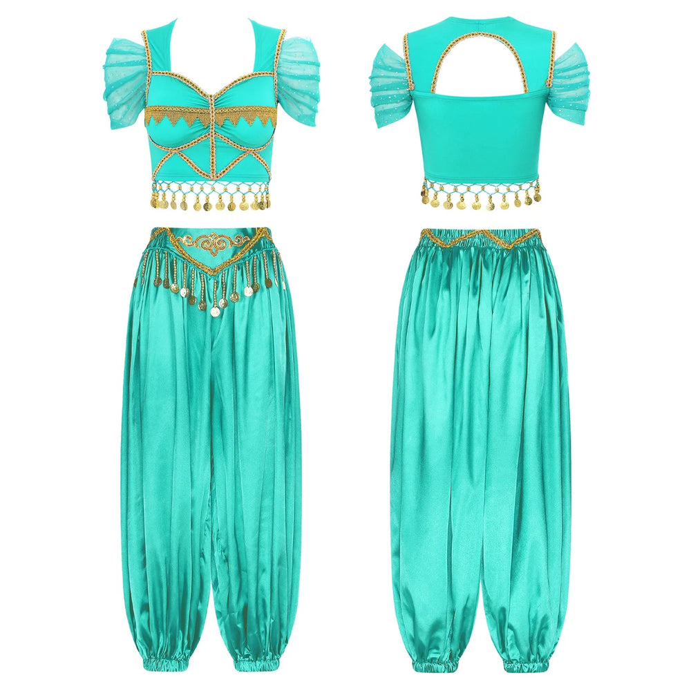 Women Arabic Belly Dance Costume Oriental Indian Sari Bollywoods Jasmine Halloween Cosplay Top Pants Rave Phot Dancewear Outfit Good Vibrations