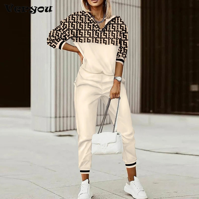 New Fashion Women Plaid Print Splicing Zipper Front Hooded Top & Pants Set Two Pieces Suit Flare Pants Outwear Autumn Outfits Good Vibrations