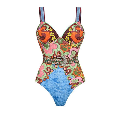 2Pcs Printed Swimsuit Women Sexy Swimwear New Bikini With Long Skirt Female Biquini Push Up Swim Suit Bodysuit Beachwear CoverUp Good Vibrations