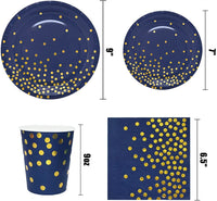 Navy Blue Gold Party Decorations Blue and Gold Disposable Tableware Set Paper Plates Cups Napkin Tablecloth Wedding Anniversary Good Vibrations