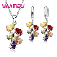 Anniversary Gift For Women Trendy 925 Sterling Silver Color Jewelry Sets Cubic Zirconia Pendants Necklaces Charm Hoop Earrings Good Vibrations Adult Super Store
