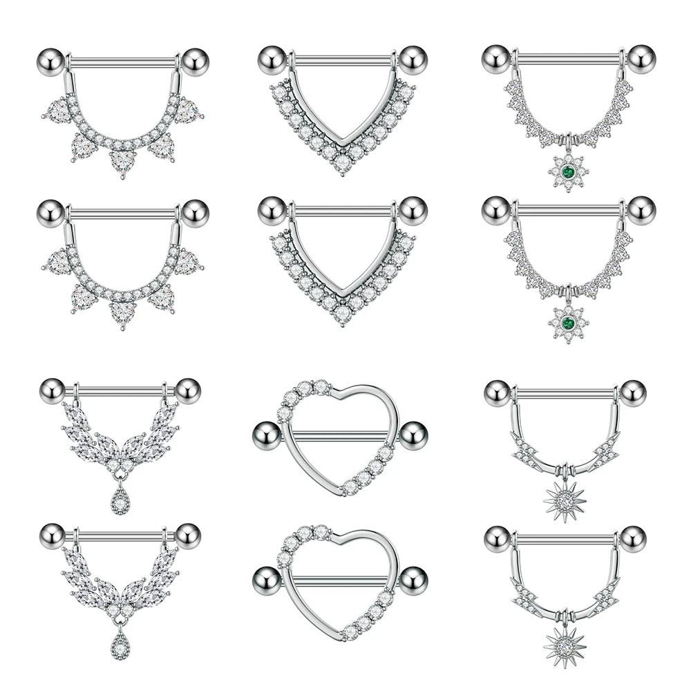 2pcs Both Sides Screwed Shield Barbell Nipple Rings 16mm Length Nipple Piercings Nonbril U-Shaped Dangled Heart Nipple Jewelry Good Vibrations