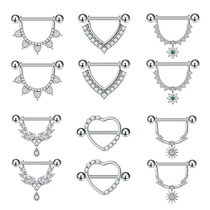 2pcs Both Sides Screwed Shield Barbell Nipple Rings 16mm Length Nipple Piercings Nonbril U-Shaped Dangled Heart Nipple Jewelry Good Vibrations