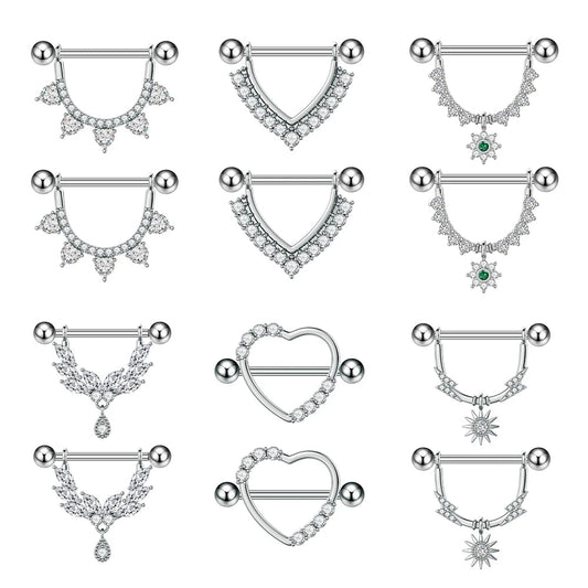 2pcs Both Sides Screwed Shield Barbell Nipple Rings 16mm Length Nipple Piercings Nonbril U-Shaped Dangled Heart Nipple Jewelry Good Vibrations