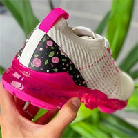 2024 New Sneakers Women Spring Fashion Knitted Fabric Floral Lace Up Ladies Casual Shoes Larged-Size Flats Running Sport Shoes Good Vibrations