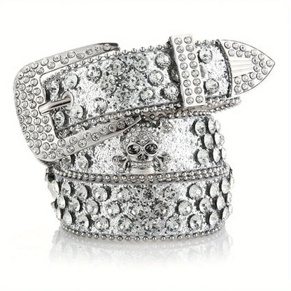 Glamorous Rhinestone Skull Rivet Belt - Perfect for Jeans & Western Outfits! Good Vibrations