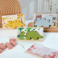 Wooden Animal Threading Toy Baby Finger Fine Sports Toy Cartoon Dinosaur Puzzle Kid Montessori Educational Toy Gift For Children Good Vibrations