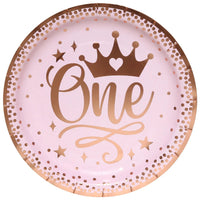 8Guests Pink One Year Old Birthday Disposable Tableware Crown Plates Cups Napkins Girls Princess Happy One 1st Birthday Party Good Vibrations