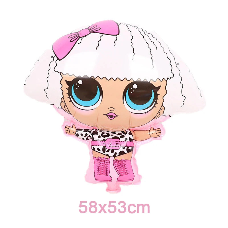 Girl Surprise Theme Backdrop Cute Shiny Doll Birthday Party Decoration Pink Latex Balloon Disposable Tableware Plate Cake Topper Good Vibrations