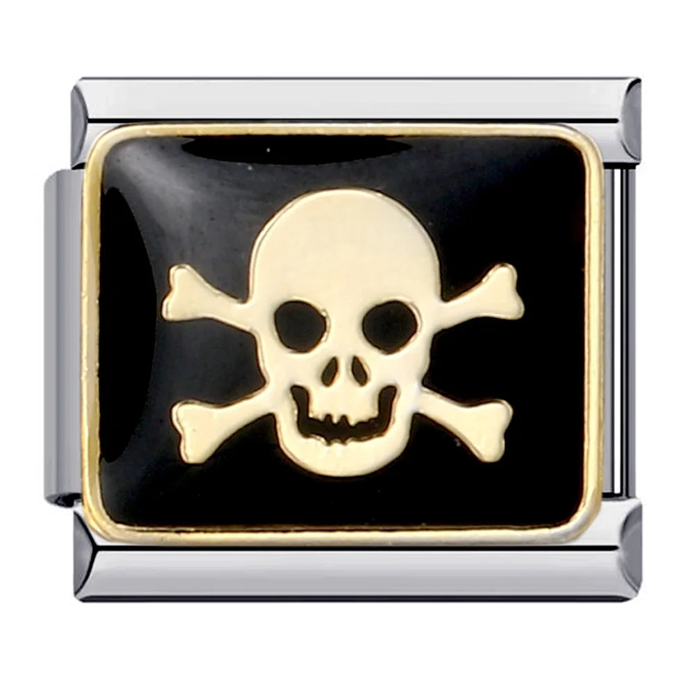 Goth Vintage Black Glaze Skull Raven Ghost Halloween Day's Charm Links Fit 9mm Bracelet Stainless Steel Making DIY Jewelry Good Vibrations