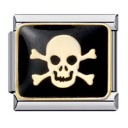 Goth Vintage Black Glaze Skull Raven Ghost Halloween Day's Charm Links Fit 9mm Bracelet Stainless Steel Making DIY Jewelry Good Vibrations