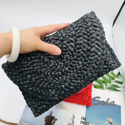 Corn Husk Weave Dinner Clutch Bag Women's Fashion Simple Solid Straw Large Purse Woman Summer Casual Vacation Ladies Wallet 2025 Good Vibrations