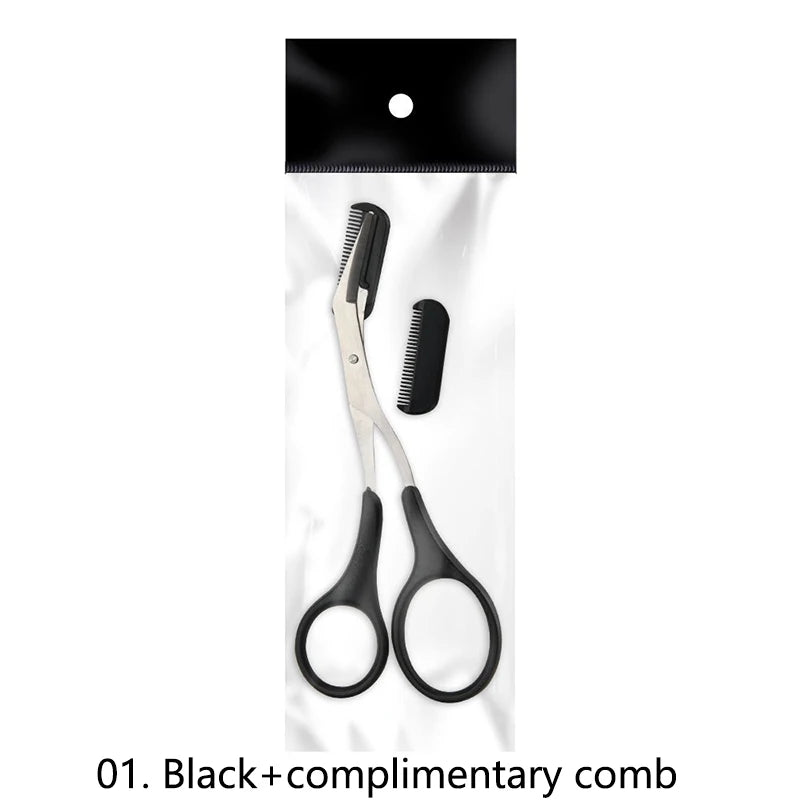 1Pcs Safe Eyebrow Trimmer Stainless Steel Eyebrow Scissors with Comb Hair Removal Shaver Eyebrows Shaping Makeup Tool Good Vibrations
