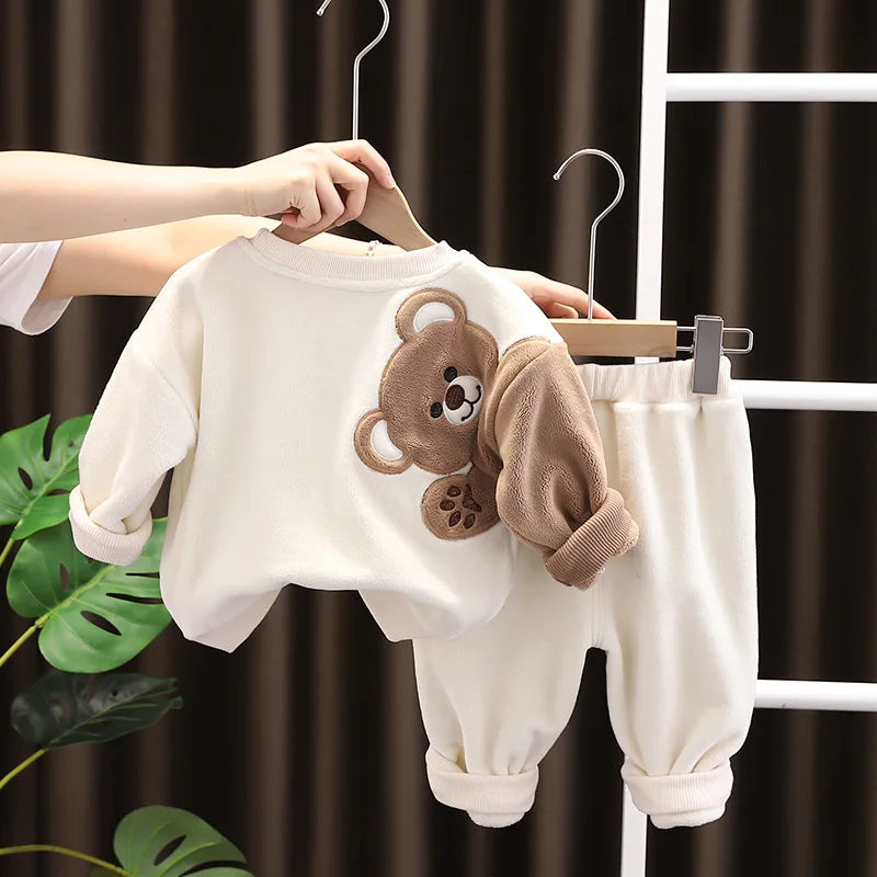 Baby Clothes 2025 New Children's Little Bear Long Sleeve Set Boys and Girls' Letter Sweater Pants Two Piece Set Simple Sportswea Good Vibrations