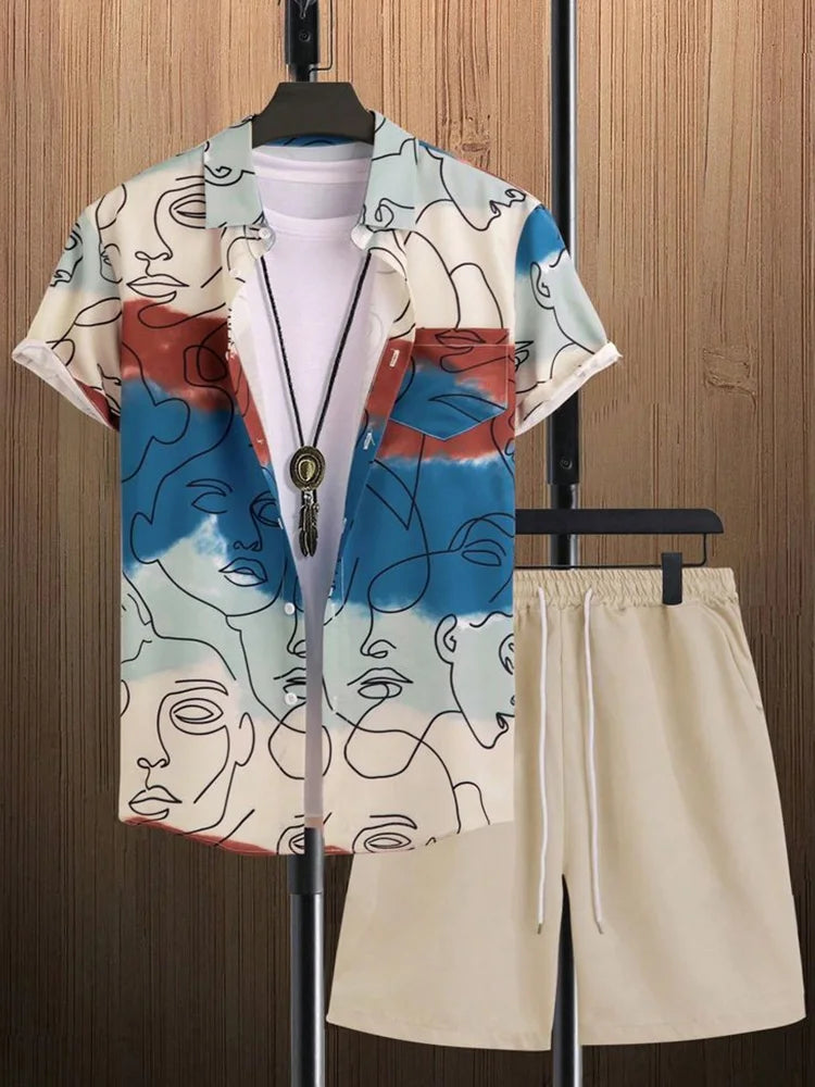 2025 New Summer Casual Men's Shirt And Beach Shorts Set 3D Printed Short-sleeved Outdoor Streetwear Shorts Camisas De Hombre Good Vibrations