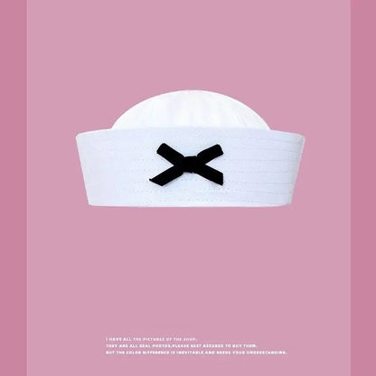 Y2K Striped Bow Flower Rhinestone Sailor JK Beret Navy Hats for Women Summer Niche Flipped Nurse Cosplay Beret Cap Sombreros Good Vibrations