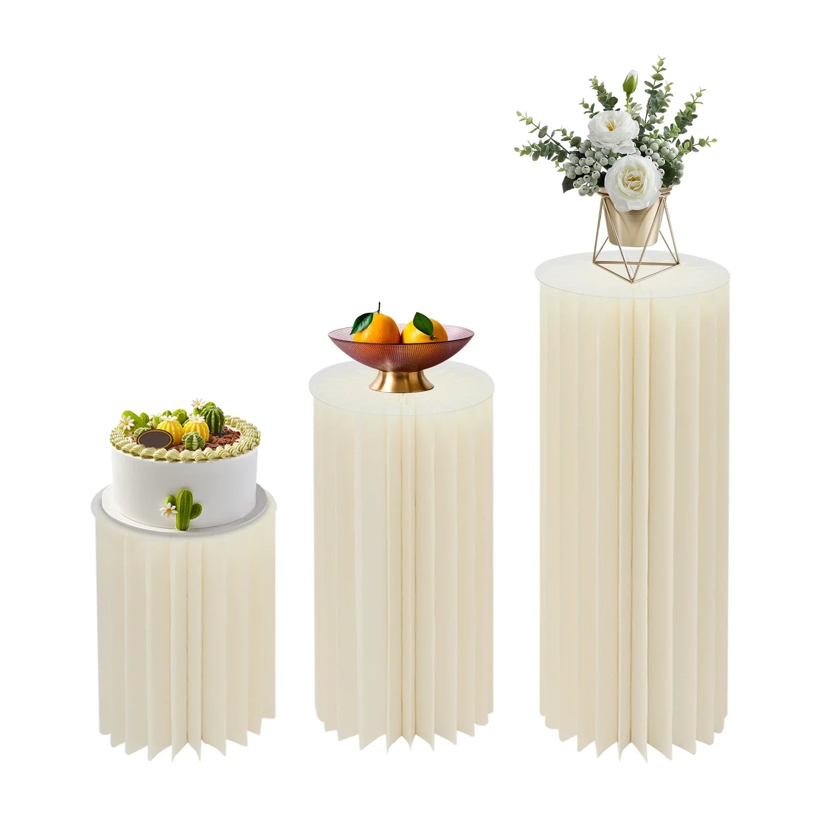 3pcs White Honeycomb Flower Vase Pillar Column Stand Foldable Cardboard Flower Display Cylinder Stand Paper Flower Pedestal Good Vibrations