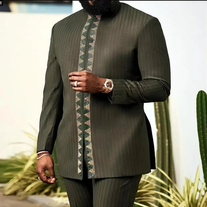 New Dashiki Luxury Full Set Men's Set Round Neck Embroidered Men's Set African Traditional Two Piece Set Men's Full Set Suit Good Vibrations