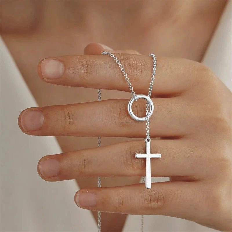 Simple Elegant Cross Bow Necklace for Women Attractive Motifs Golden Alloy Layered Necklace Party Jewellery Accessories Good Vibrations