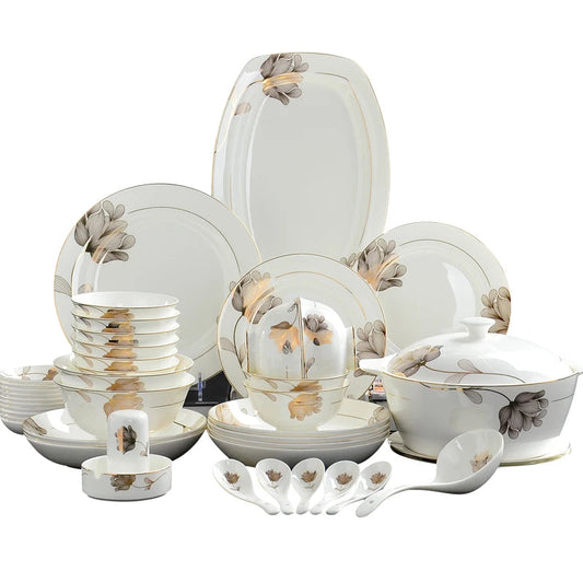 46pcs set, find bone china dinnerware set, gold leaf design, pocelain korean kitchen, christmas plate set, gold dinner plate set Good Vibrations