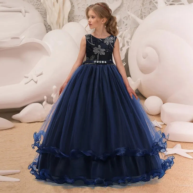 Elegant Bridesmaids Flower Party Girls Dress Embroidery Birthday Wedding Princess Dresses For Girls School Evening Prom Costumes Good Vibrations