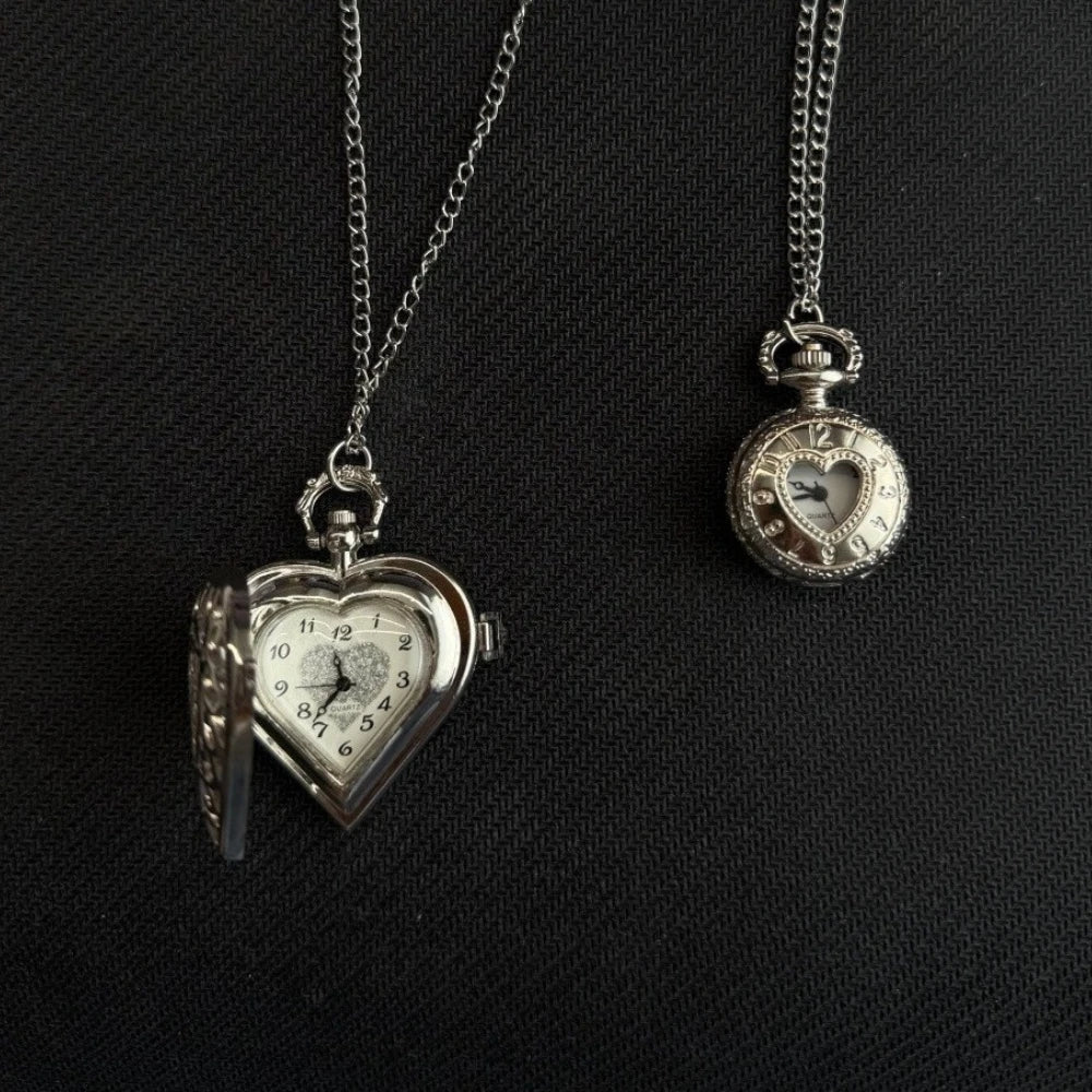 Original Hollow Heart Pocket Watch Chain keychain Design Steampunk Clock Vintage Necklace Pendant Jewelry Watch Men Women Gift Good Vibrations