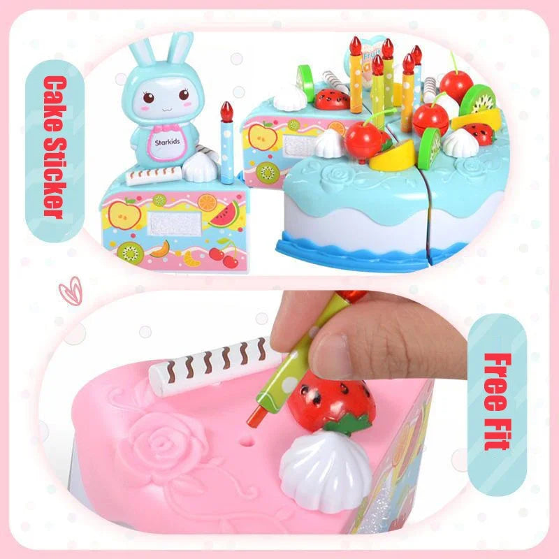 Kids Toy Simulation DIY Birthday Cake Model Kitchen Pretend Play House Cutting Fruit Food Toy for Toddler Children Gift Boy Girl Good Vibrations