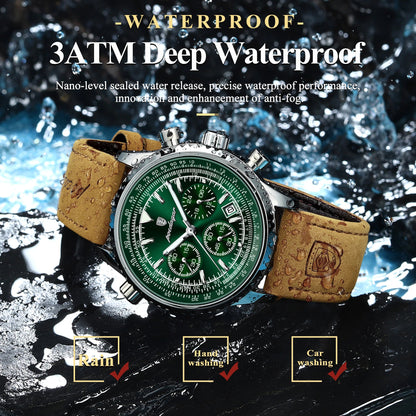 POEDAGAR Luxury Man Watch Quartz Waterproof Luminous Date Chronograph Leather Men Wristwatch Military Sports Men's Watches Reloj Good Vibrations