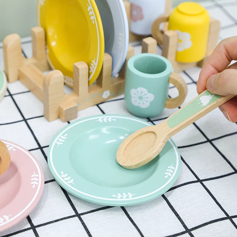 Baby wooden toy Kitchen toy wooden tableware set toy baby role play Educational Cosplay preschool toy gifts for kids Good Vibrations