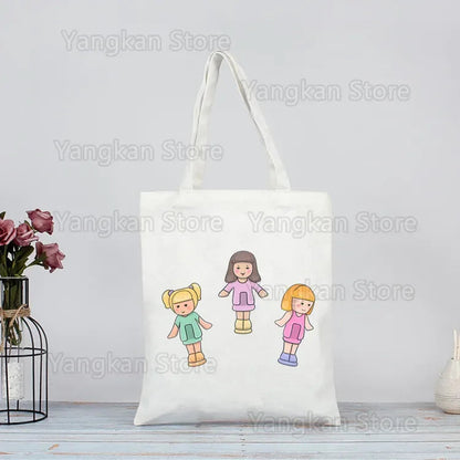 Polly Pocket Print Reusable Shopping Bag Bolsas De Tela Grocery Shopper Shopping Jute Bag Cotton Bag Jute Sacola Reciclaje Good Vibrations