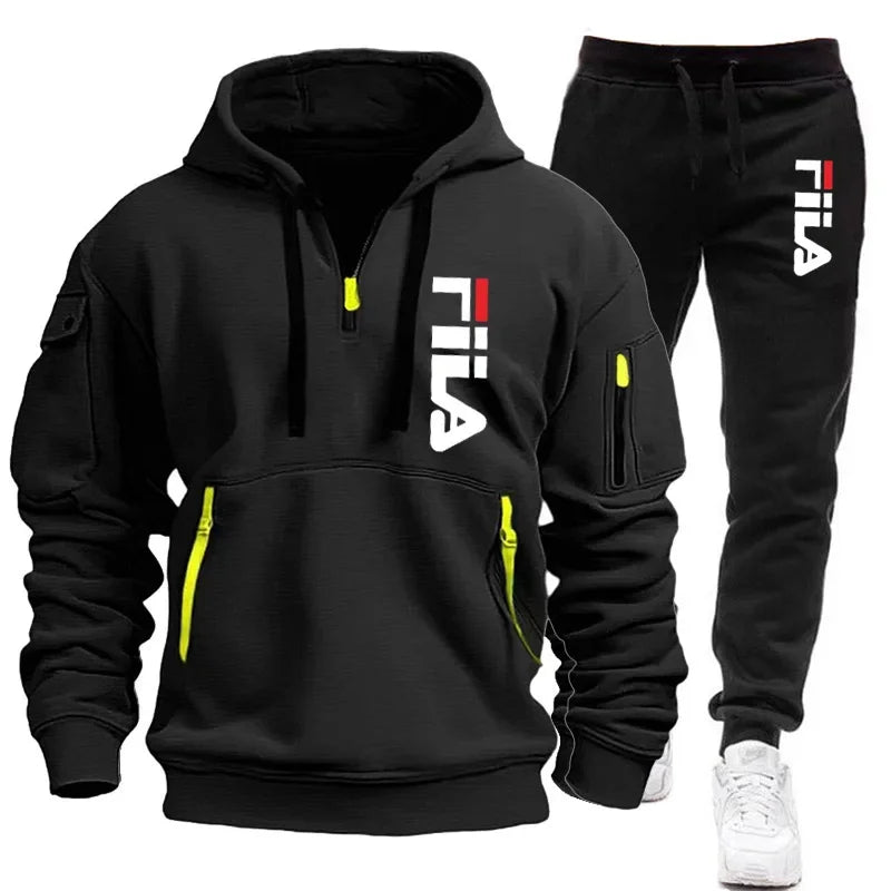 Autumn and Winter 2025 new men's hooded sweatshirt + pants two-piece set, outdoor multi-pocket men's pullover sportswear set Good Vibrations