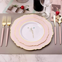 30Guest Pink Plates Disposable - Hign-End Baroque Design - Gold Plastic Silverware With Handle-Baroque Pink &Gold Plastic Good Vibrations
