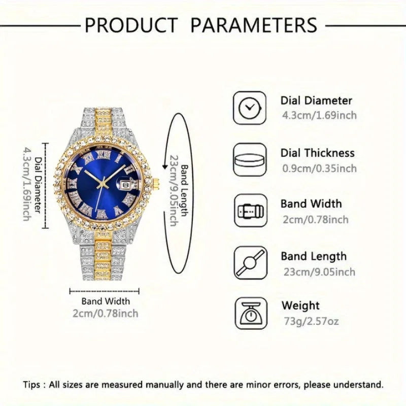 4pcs/set, Business Luxury Men's Rhinestone Watch Jewelry Set, Classic Silvery Men Quartz Calendar Wrist Watch - Gifts for Men, Good Vibrations