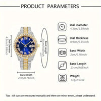 4pcs/set, Business Luxury Men's Rhinestone Watch Jewelry Set, Classic Silvery Men Quartz Calendar Wrist Watch - Gifts for Men, Good Vibrations