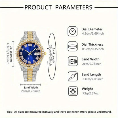 4pcs/set, Business Luxury Men's Rhinestone Watch Jewelry Set, Classic Silvery Men Quartz Calendar Wrist Watch - Gifts for Men, Good Vibrations